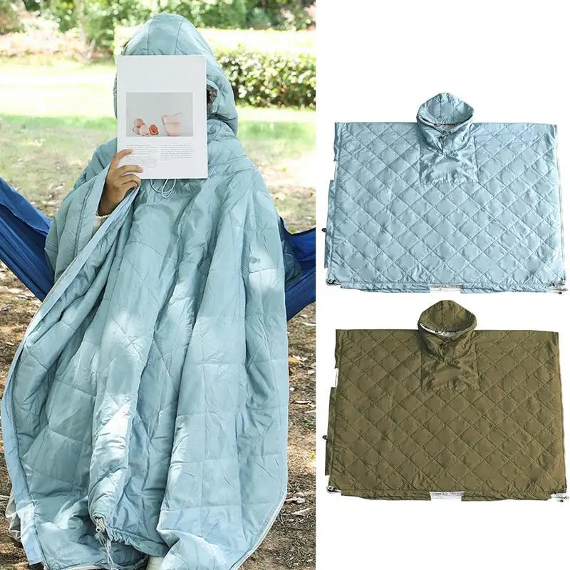 Sleeping Bag Jacket Camp Poncho Sleeping Bag Wearable Hooded Blanket Portable Water-Resistant Lazy Sleeping Bag Winter Poncho