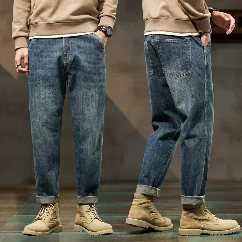 2025 Autumn and Winter New Loose and Versatile Harem Pants Retro Simple Fashion Solid Color Comfortable Versatile Jeans for Men