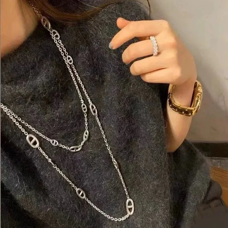 Fashionable Long Pig Nose Necklace Sweater Chain Non-fading Bag Shoulder Chain Summer Clothes Chain Jewelry O-Link Copper