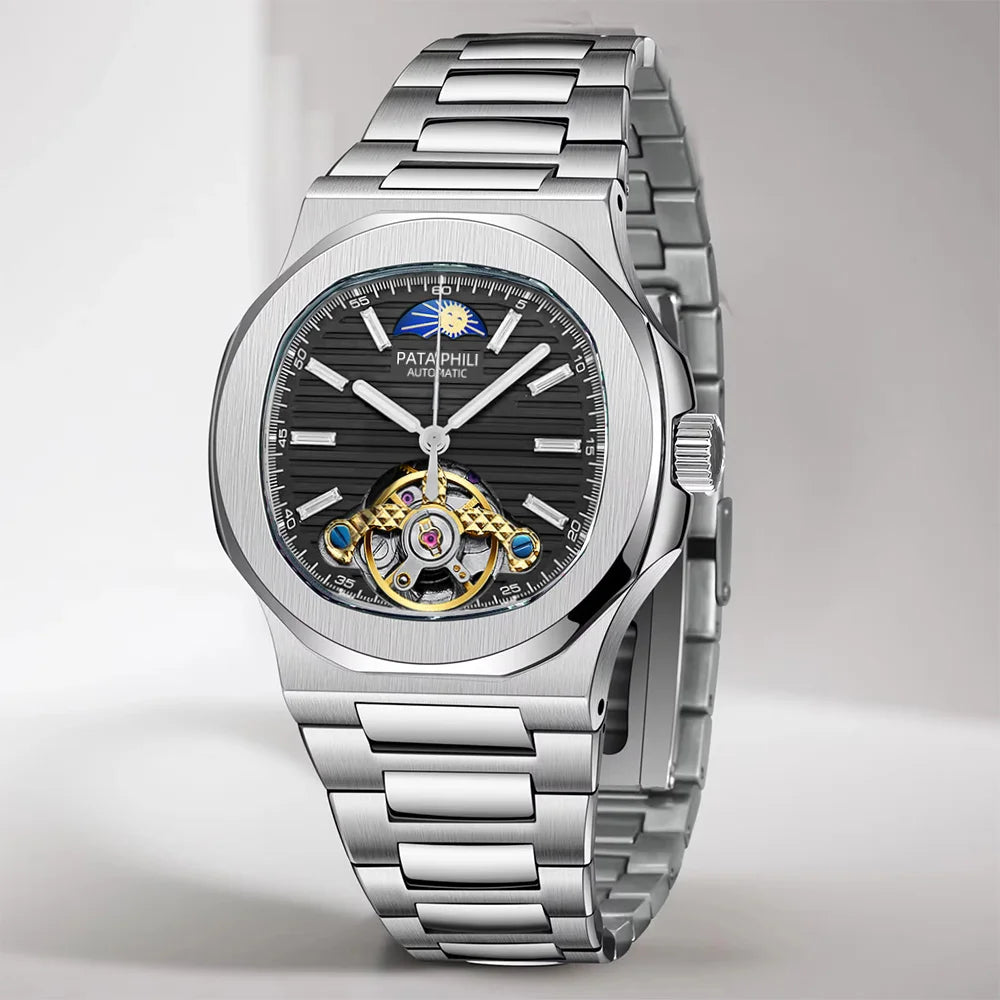2025 New Men's Watches Luxury Automatic Watch For Men Mechanical 40MM WristWatch Moon Phase Skeleton Stainless Steel Hardlex