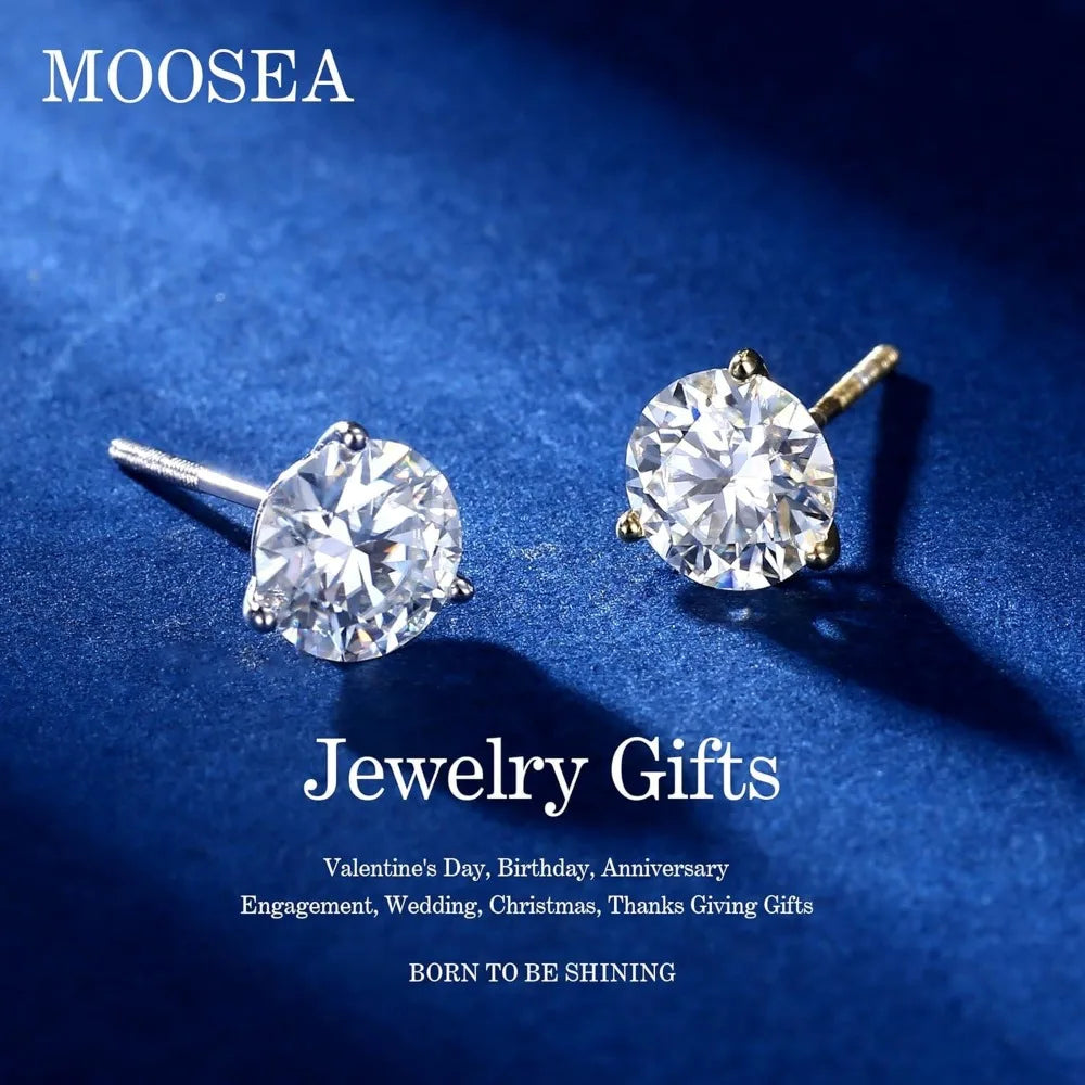 MOOSEA Martini Moissanite Earrings for Women Men, 0.2-4 ct Round D Color VVS1 Clarity Lab Created Earring 925 Sterling Silver Cl