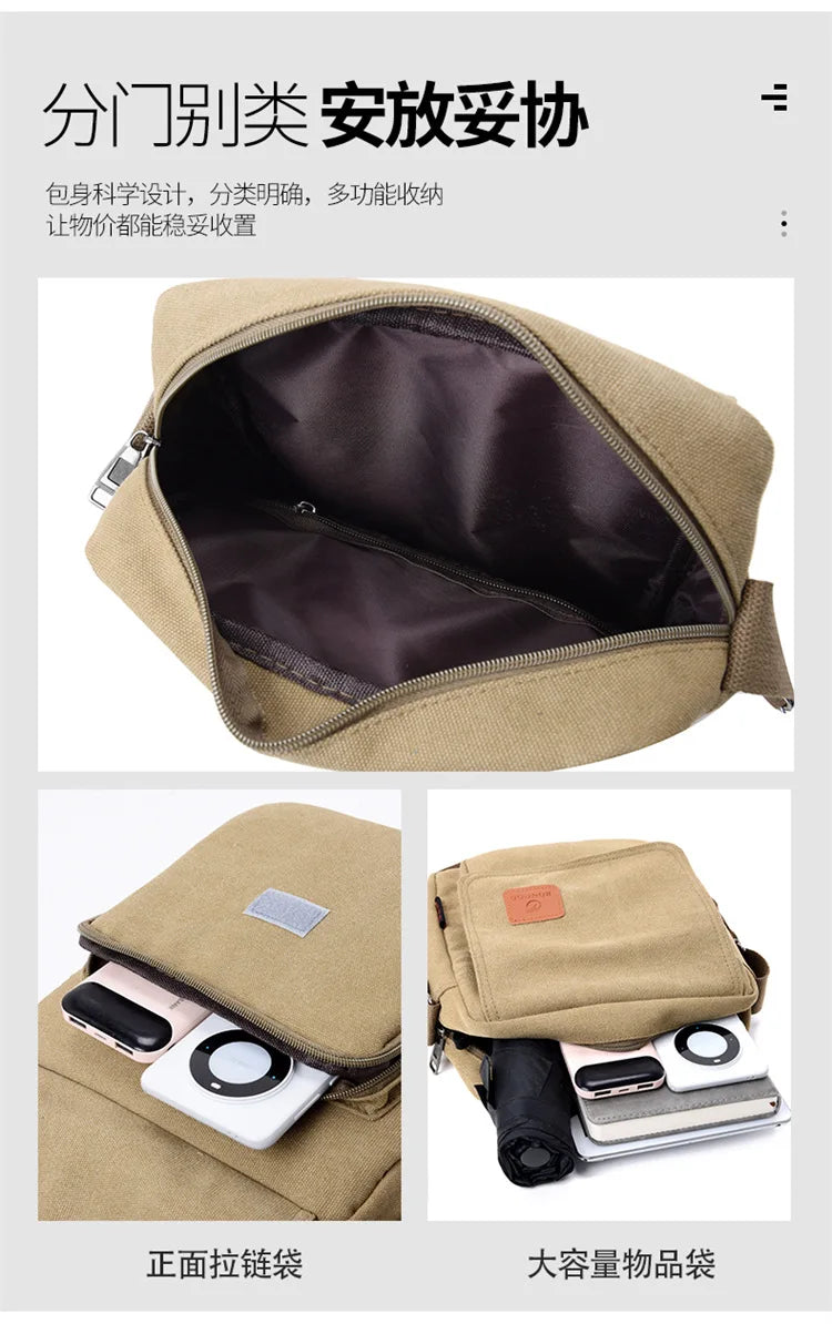 Messenger bag large capacity men's bag men's high-end canvas bag multi-layer backpack retro men's casual shoulder bag