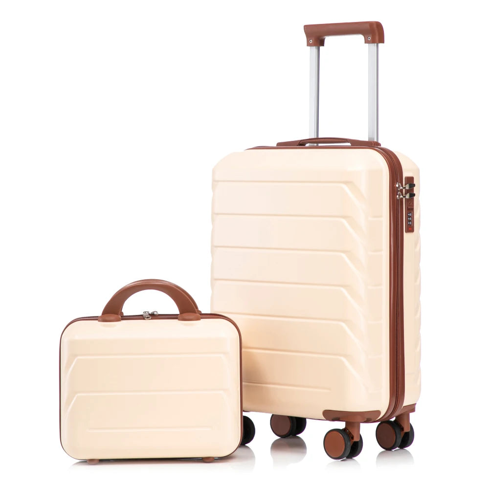 14"/20" 2 pcs/set in ABS Spinner Wheel Luggage, with Combination Lock,14" Cosmetic Case (Pink)