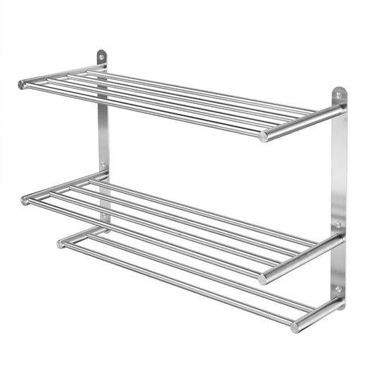 Bathroom Towel Rack with 24-Inch Multilayer Hotel Racks 304 Stainless Steel Towel Bar Shelf Wall-Mounted Brushed Finish Bar with