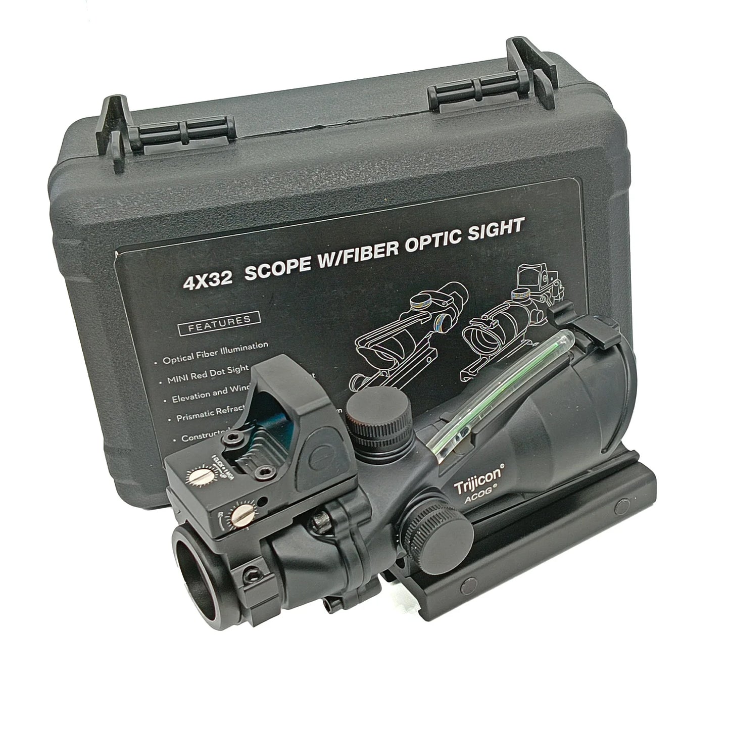 4X32 Scope with Red Dot True Fiber Optic Red and Green Dot Illumination Rifle Scope Etched Reticle Hunting Scope for 20mm Rail