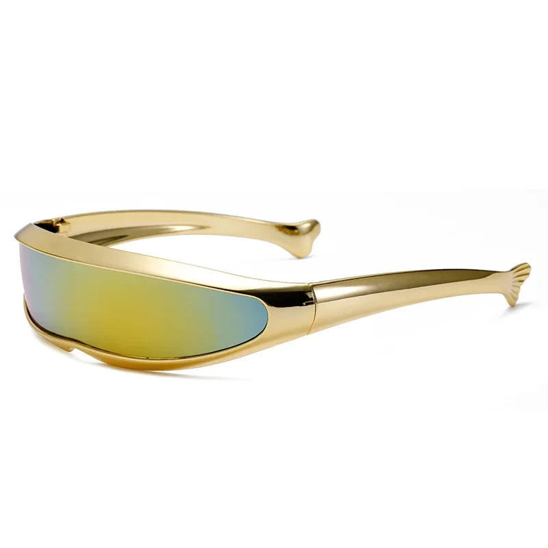 Futuristic One-piece Mirror Personalized Electroplated Sunglasses Women Men 2024 Y2K Steampunk Goggles Rave Party Glasses UV400