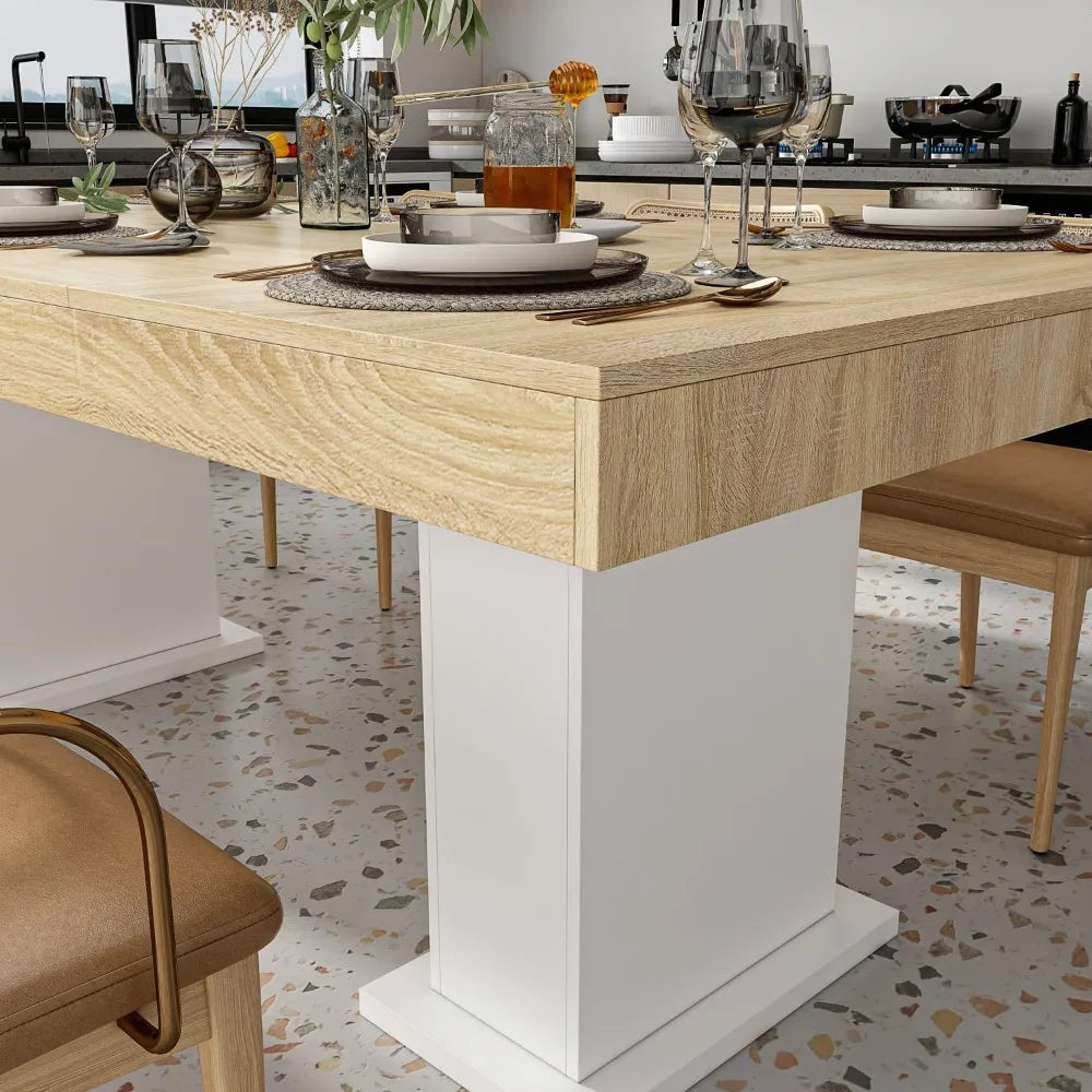 Large 78.7" L Dining Table for 8-10 People, Modern Wood Rectangular Kitchen Table Dinner Table with Pedestal Legs for Dining Ro