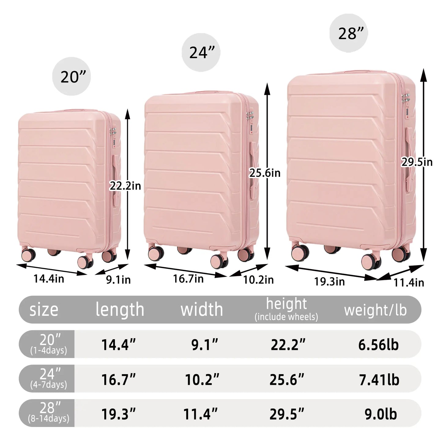 3 in 1 ABS&PC Trolley Box 20in 24in 28in Trolley Box Iron Tie Rod ABSPC Alloy Pink  travel suitcase set suitcases and travel bag