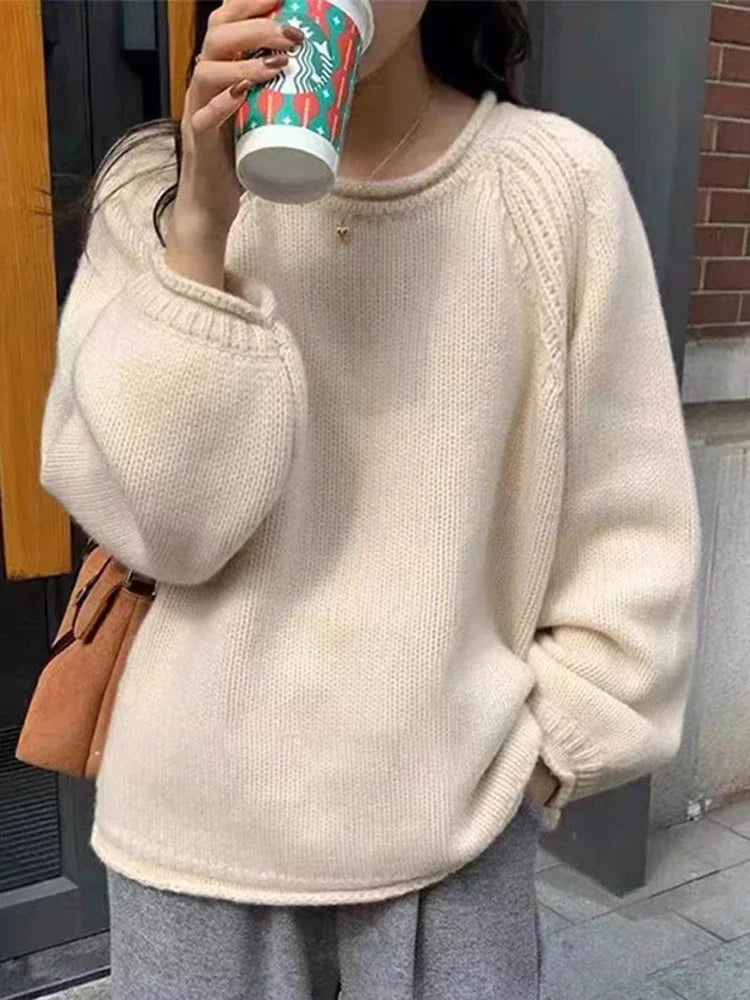 2025 Chic Solid Femme Sweater Pullover Loose Long Sleeve Women Sweater Korean Autumn Winter Jumpers Knitwear Soft Warm Tops