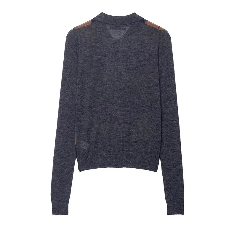 Women's Top 2025 Autumn New Style Color-Block Argyle Long-Sleeve Polo Collar Knit Sweater Casual Fashion Versatile