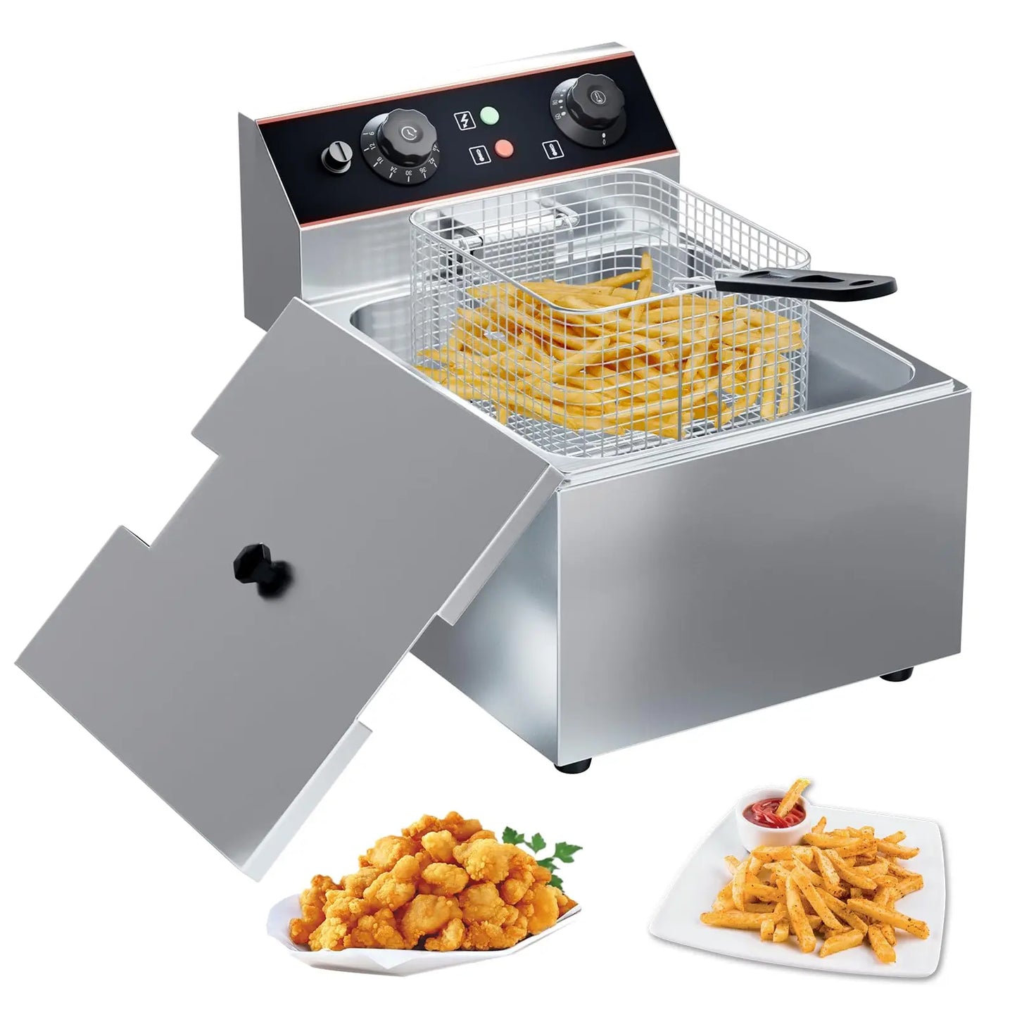 6L / 8L Commercial Deep Fryer，Stainless Steel Countertop Electric Deep Fryer with Basket, Easy to Clean