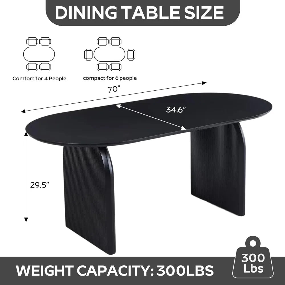Modern Black Wooden Oval Dining Table Seats 4-6, Heavy Duty Base, Farmhouse Style Kitchen Table
