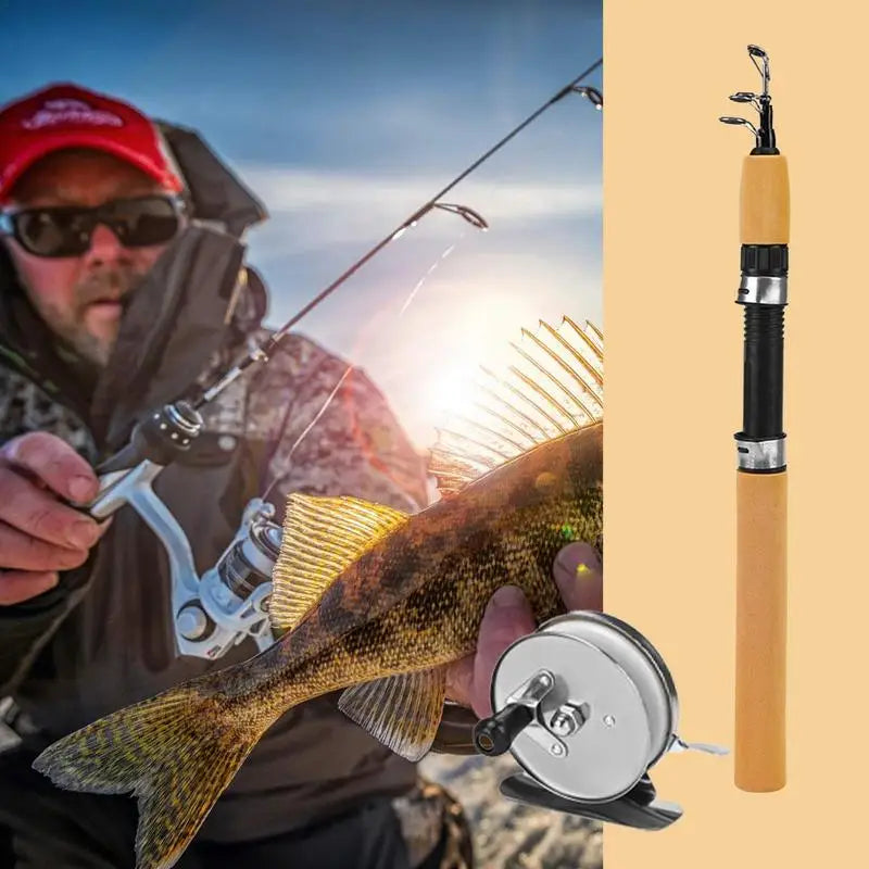 Telescopic Ice Fishing Rod With Reel Mini Fishing Rod 60 80 100CM Carbon River Shrimp Carp Fishing Pole For Winter Fishing Gears