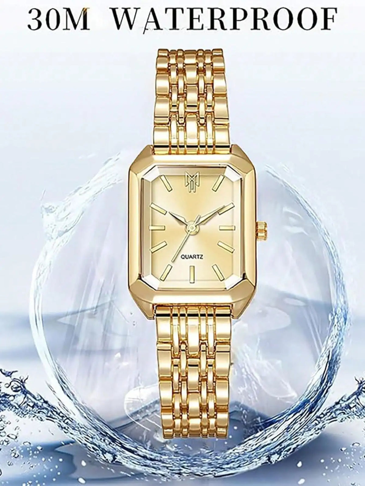 Women's Rectangular Case Analogue Quartz Watch, Metal Bracelet Band Ladies Wristwatch