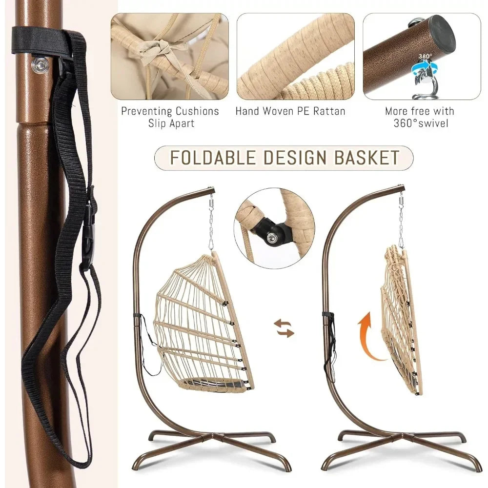 Rattan Wicker Hanging Egg Chair with Stand for Patio Swing Chair with Cushion And Pillow for Indoor Outdoor Use