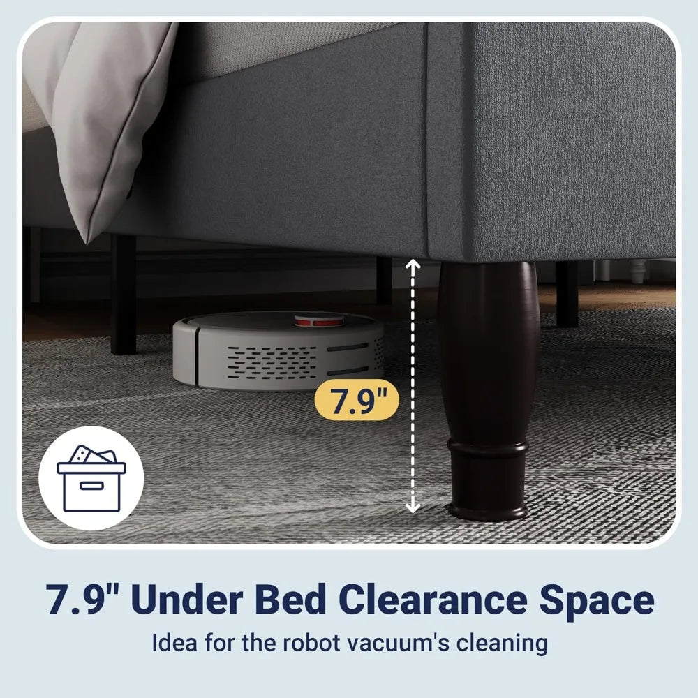 Adjustable Velvet Tiara Headboard King Size Bed Frame with Upholstered Diamond Button Tufted Platform and Wood Slats Support