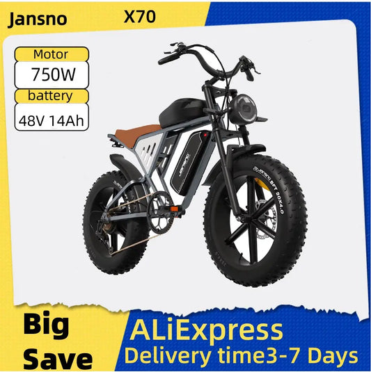 Jansno X70G Adult electric bike 750W City ebike removable dual Battery: 48v14Ah+48v20Ah 20 inches fat tire E-Mountain bike