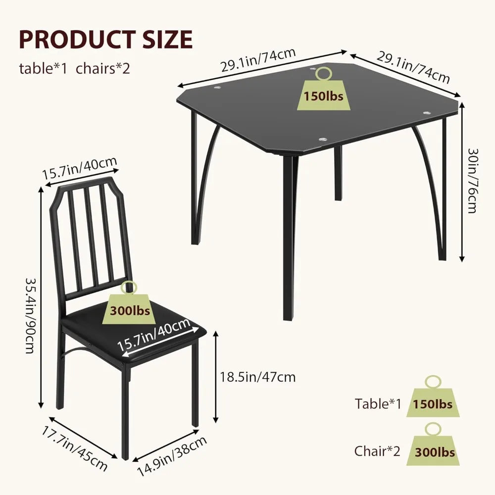 Dining Table Set for 2, Kitchen Table Chairs Set of 2 with Ultra Comfortable PU Cushion, Dining Room Table Set for 2 Furniture