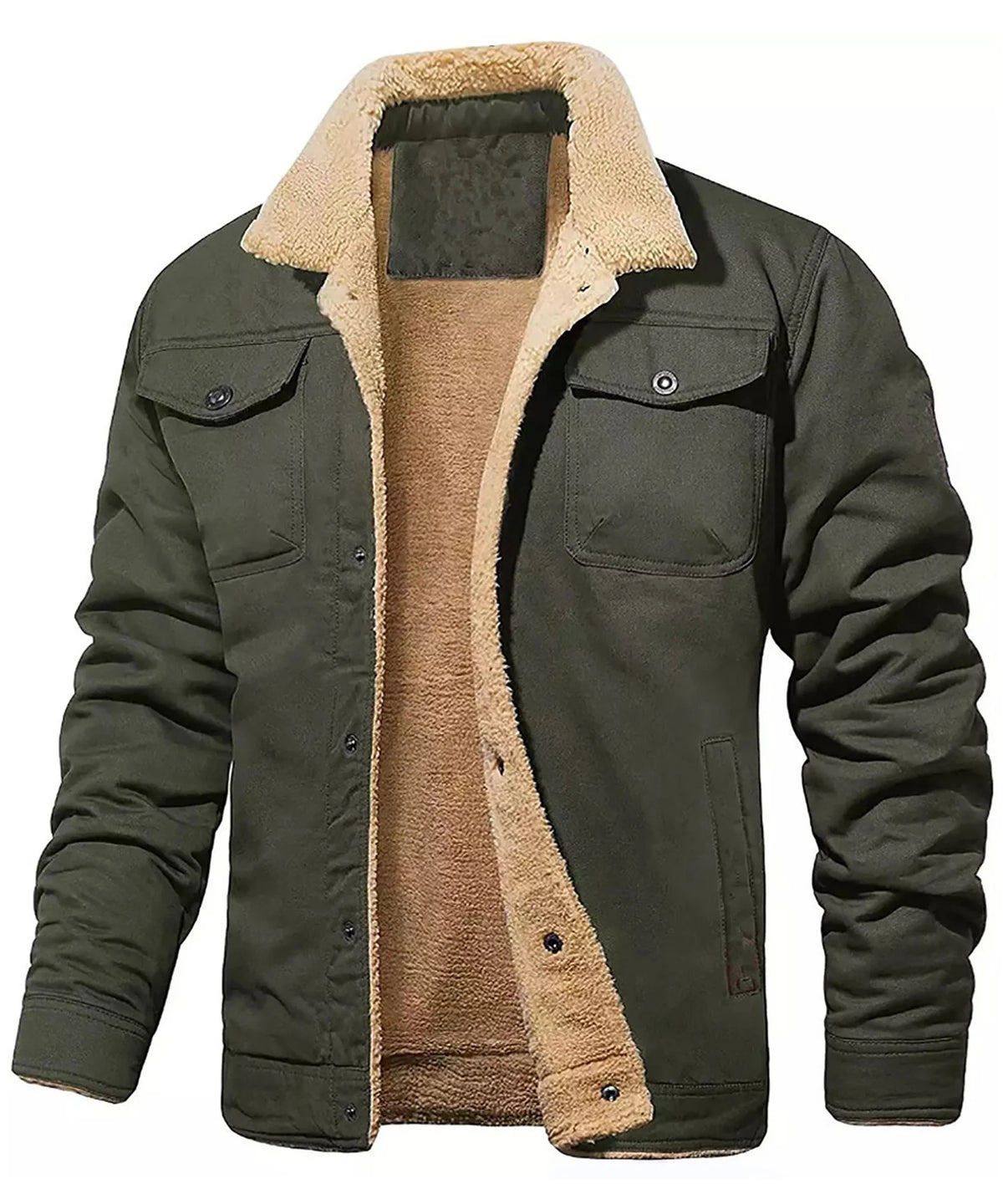 Men's Jackets Winter Faux Shearling Lined Windproof Warm Coat Black Buttoned Parka Pockets Comfortable Casual Tops US Size