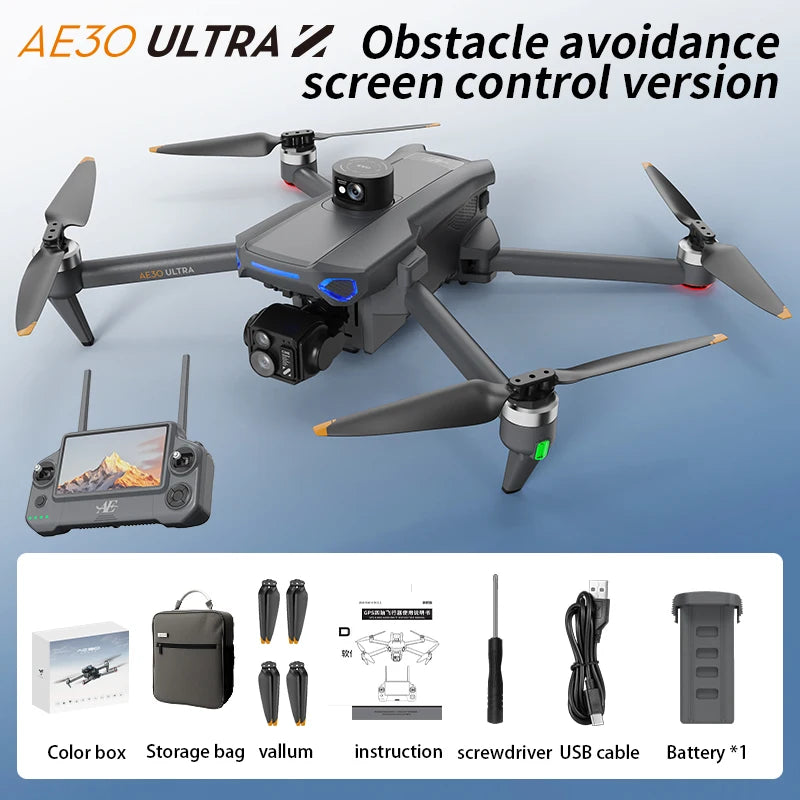 AE30 HD 8K Aerial Photography Drone with Three-Axis Gimbal GPS Automatic Return Remote Control Three-Axis Gimbal RC Quadcopter