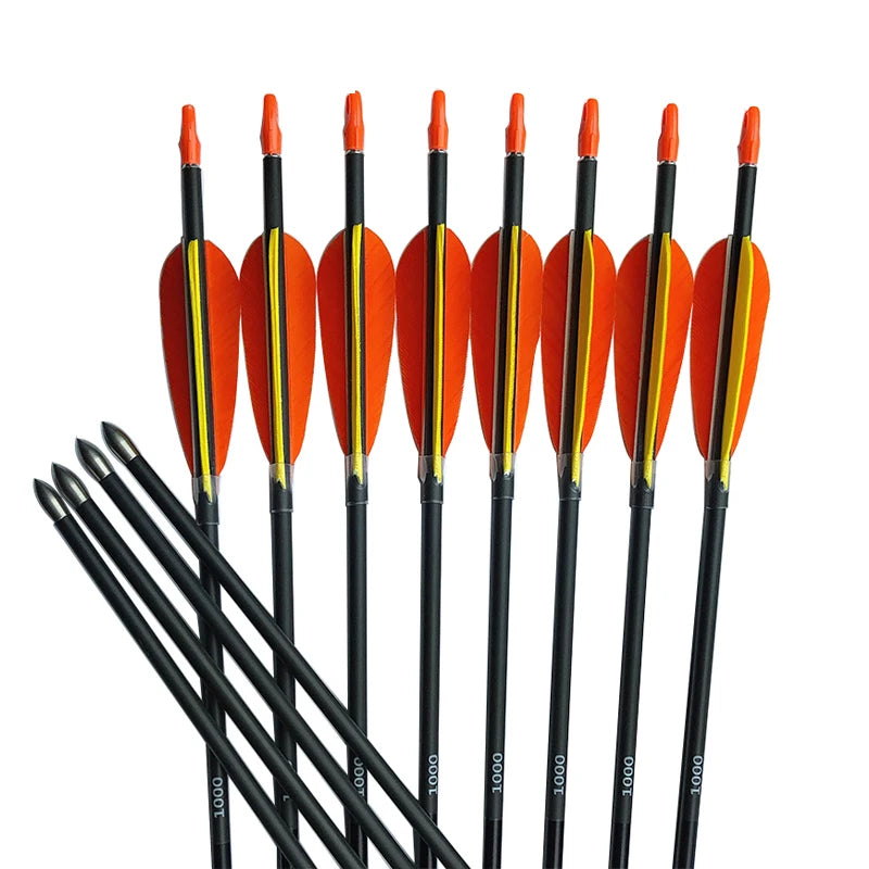12Pcs Carbon Arrows Archery SP600-900 30'' ID4.2mm 3" Turkey Fearther Vanes 80gr for Recurve Bow Hunting