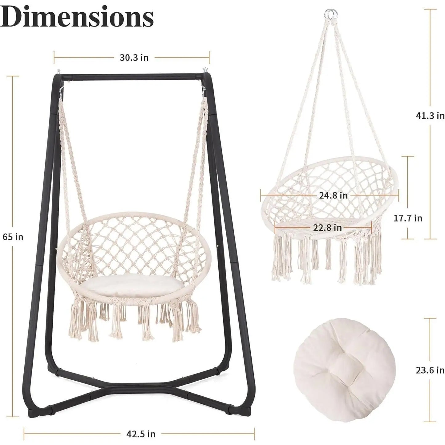 Patio Swing Chair with Stand and Cushion, Heavy Duty Hanging Chair with Stand for Bedroom, 330 lbs Capacity, Patent Pending,