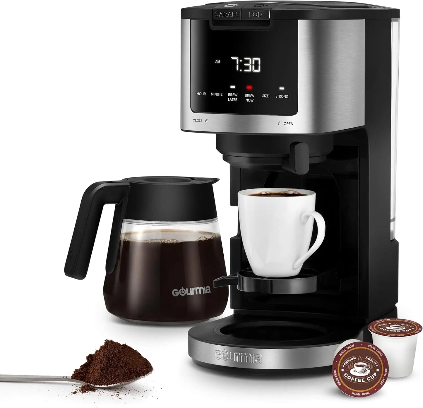 2-in-1 Single Serve Pod + 12-Cup Coffee Maker with Adjustable Up To 4-Hour Keep Warm