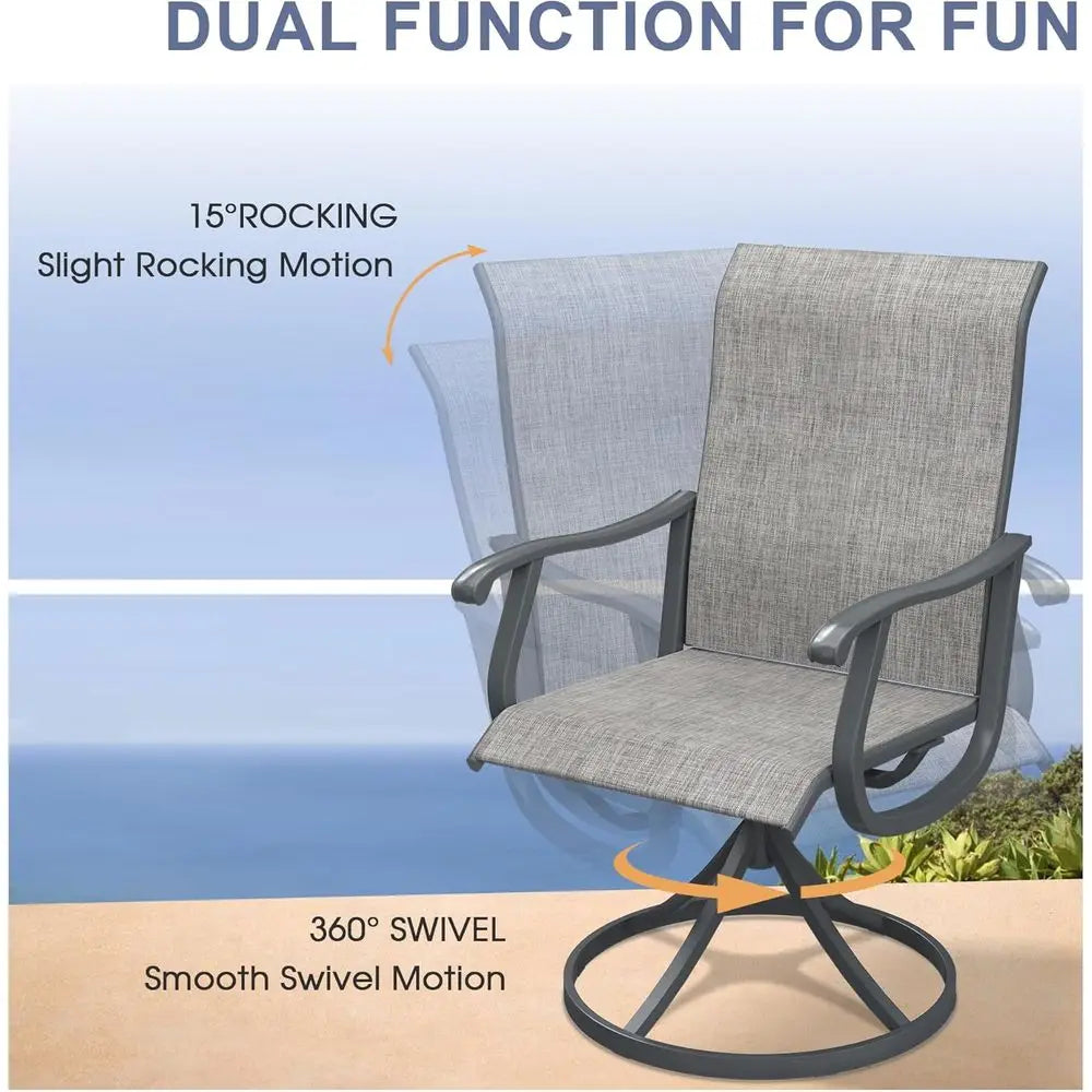 Grey Patio Dining Set: 2 Swivel Chairs & Storage Table for Outdoor Entertainment