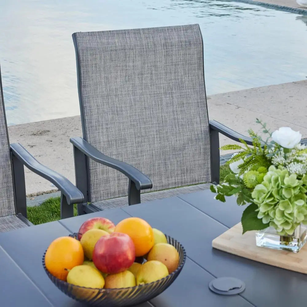 Grey Patio Dining Set: 2 Swivel Chairs & Storage Table for Outdoor Entertainment