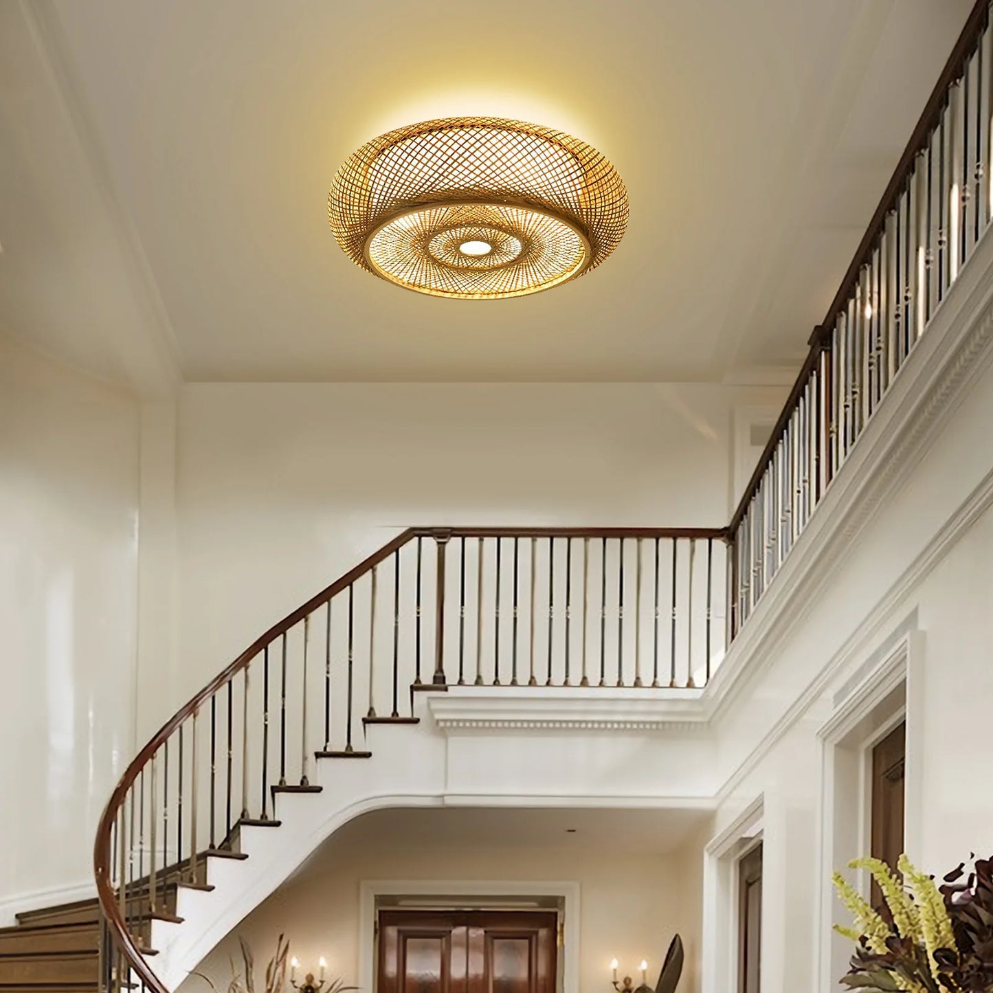 20" Vintage Bamboo Ceiling Lighting Fixtures Wicker Rattan Flush Mount Ceiling Light Bamboo Woven Ceiling Lights Basket Lantern