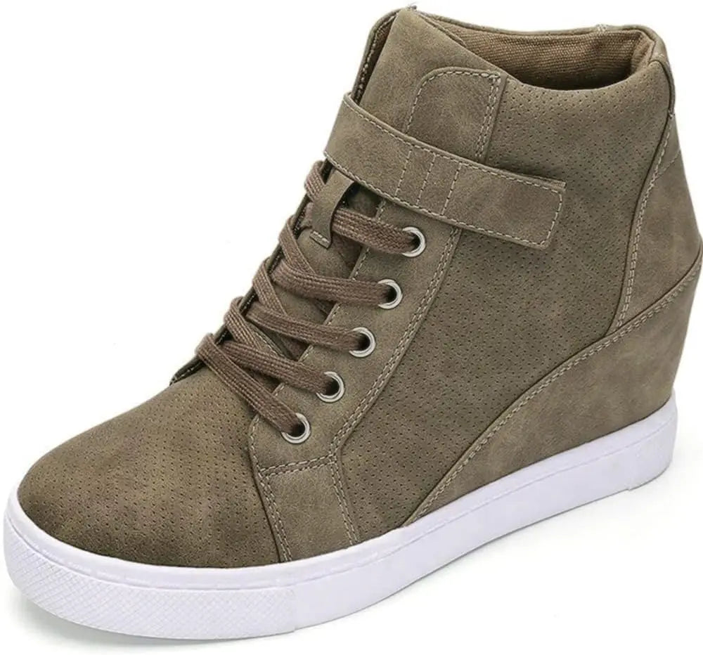 Women's Lace Up Wedge Sneakers High Top Fashion Sneakers Ankle Booties