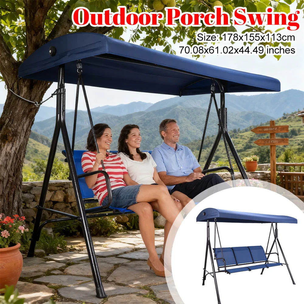3-Seat Outdoor Porch Swing with Adjustable Canopy Bench Swing Chair Patio Swing Chair for Home Garden Poolside Balcony Backyard