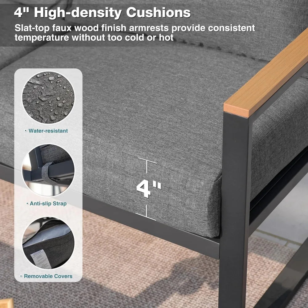 Patio Furniture Set, 4 Pieces Outdoor Patio Furniture with Coffee Table Set,Metal Patio Conversation Sets with Washable and High