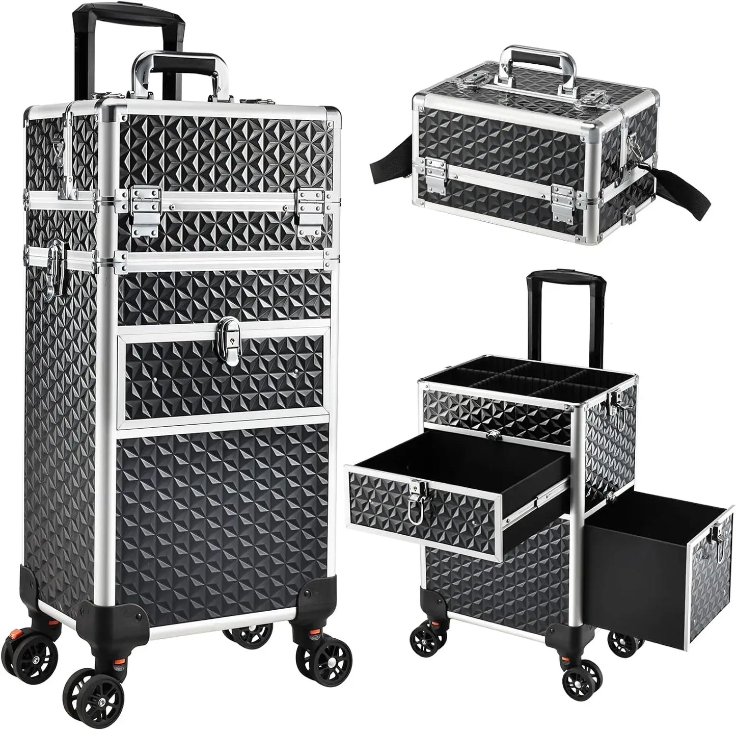 Rolling Makeup Case with Wheels  Drawers Large Professional Cosmetology Trolley Case Lockable Travel Cosmetic Storage Train Case