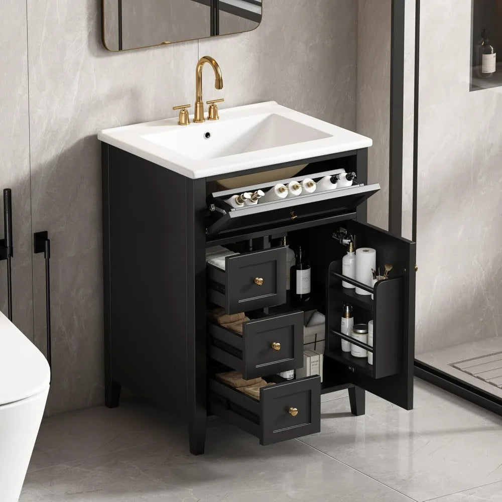 24-Inch Bathroom Vanity with Sink, Storage Cabinet, Multi-Functional Drawer, and Soft-Close Door
