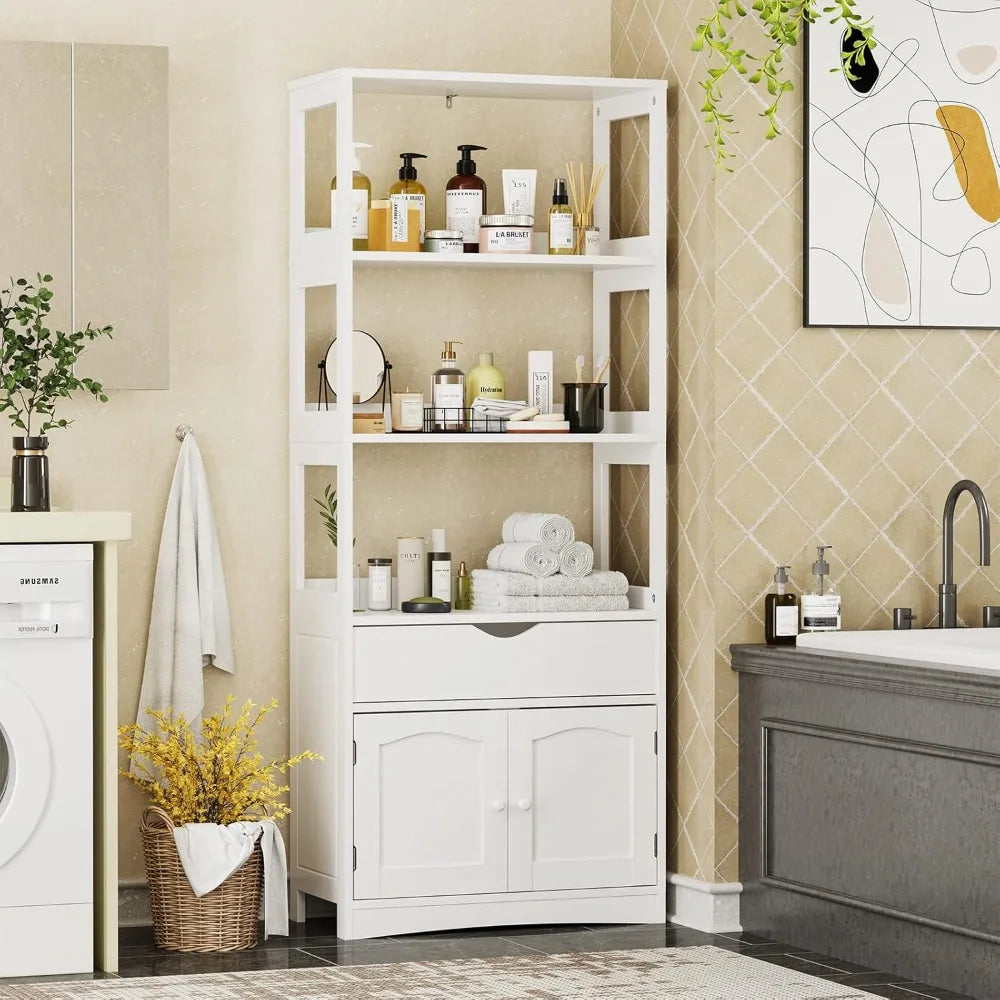 Kitchen Pantry Storage Cabinets Freestanding Tall Bathroom Cabinet with Shelves and Drawer 64''H Sideboard Microwave Spac