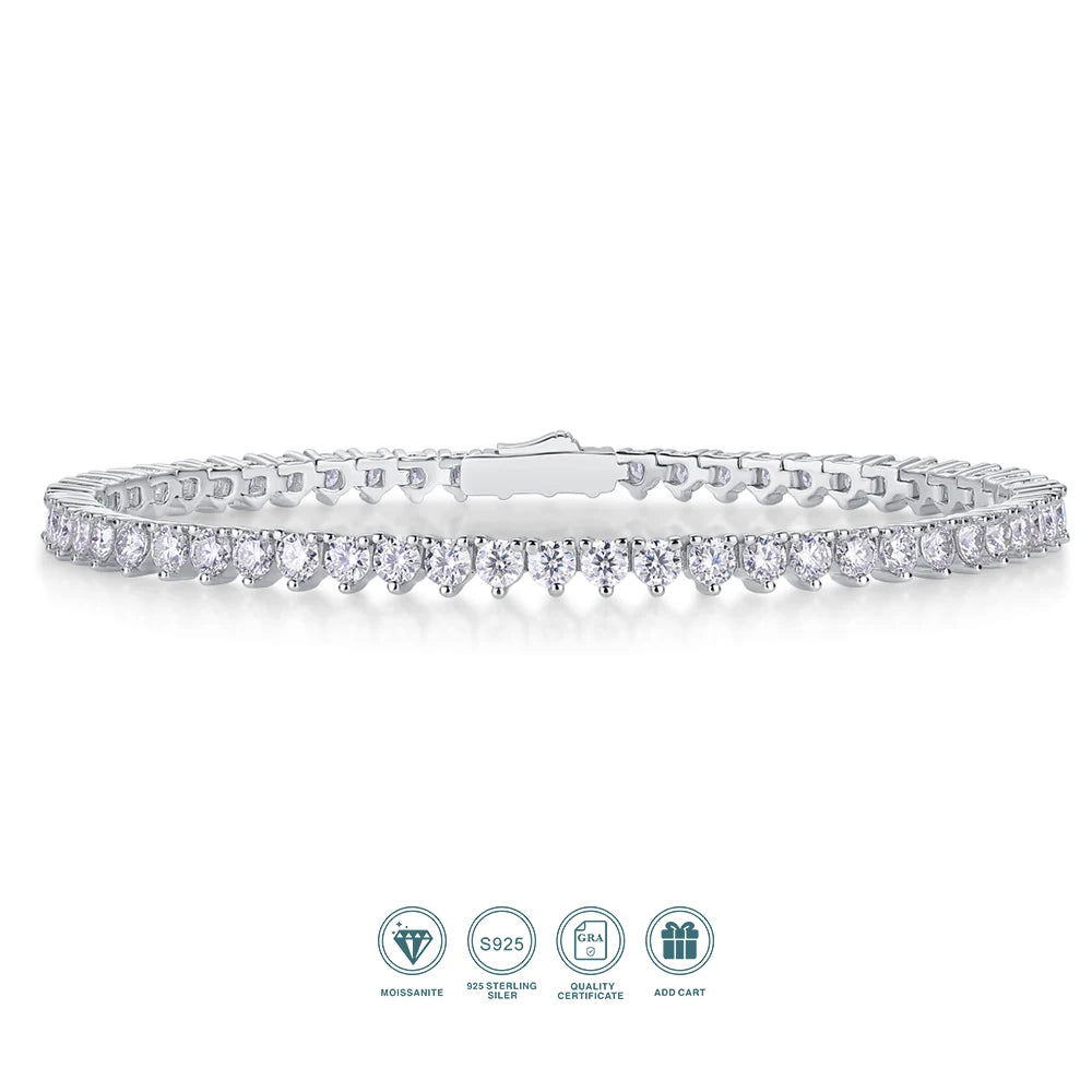 JIUZUAN Moissanite Tennis Bracelet 925 Sterling Silver 18K Gold Plated Tapered Round Design Gift for Women with GRA Certificate