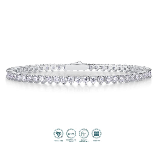 JIUZUAN Moissanite Tennis Bracelet 925 Sterling Silver 18K Gold Plated Tapered Round Design Gift for Women with GRA Certificate