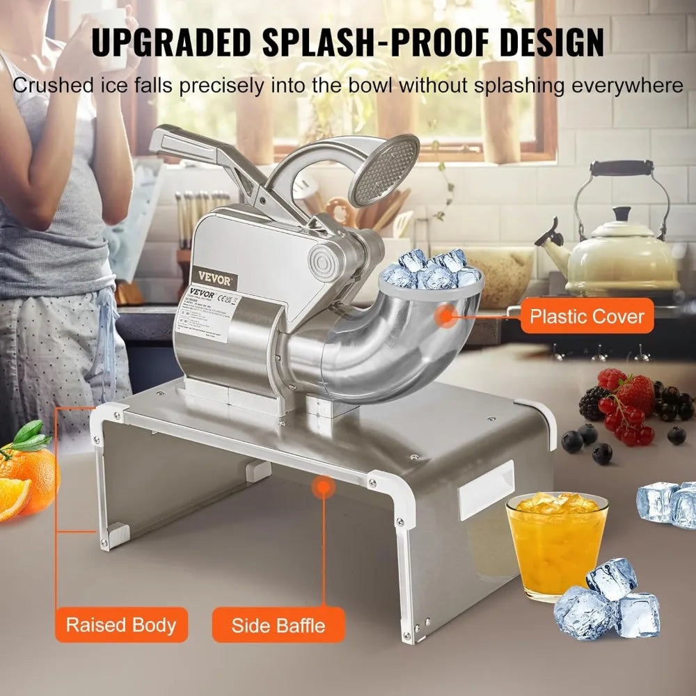 Ice Crushers Machine, 661lbs Per Hour Electric Snow Cone Maker with 4 Blades, Stainless Steel Shaved Ice Machine with Cove