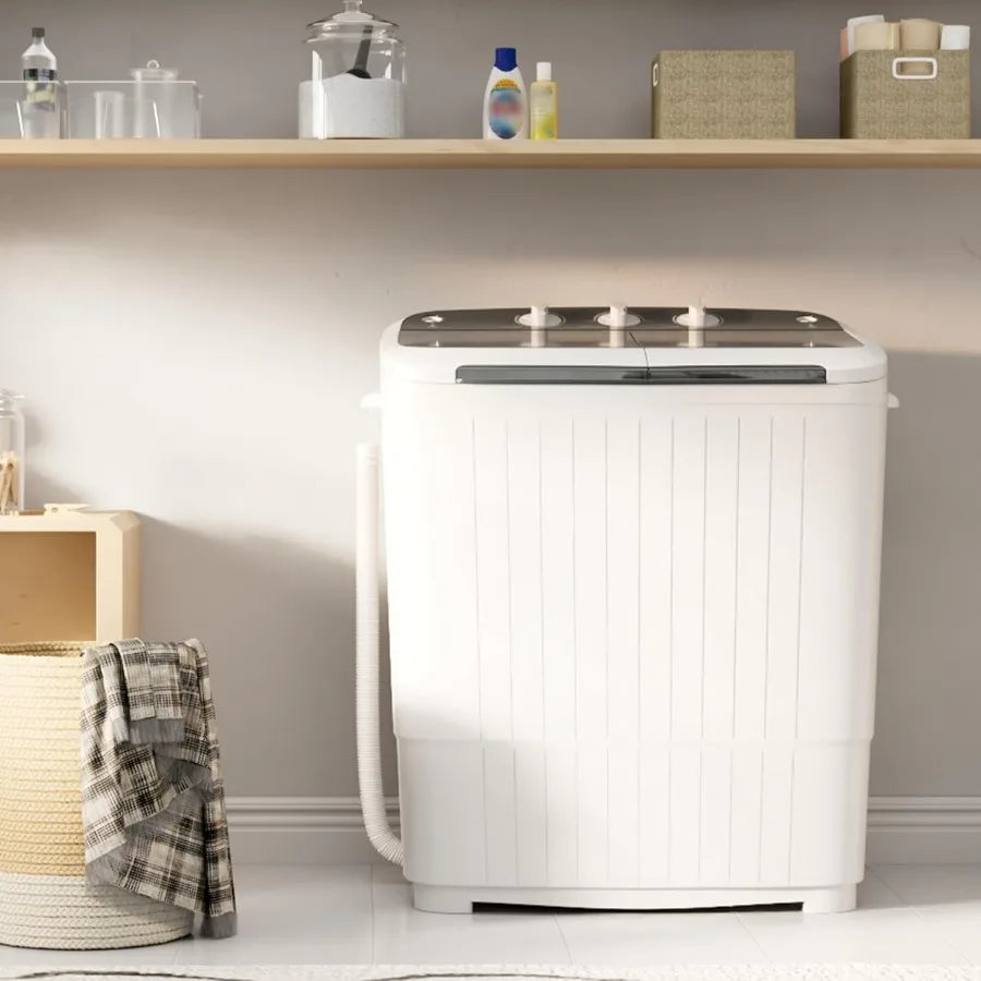Compact Portable Washing Machine 16lbs Twin Tub Semi Automatic Laundry Solution with Energy-Saving Efficiency Extended Drain Ho