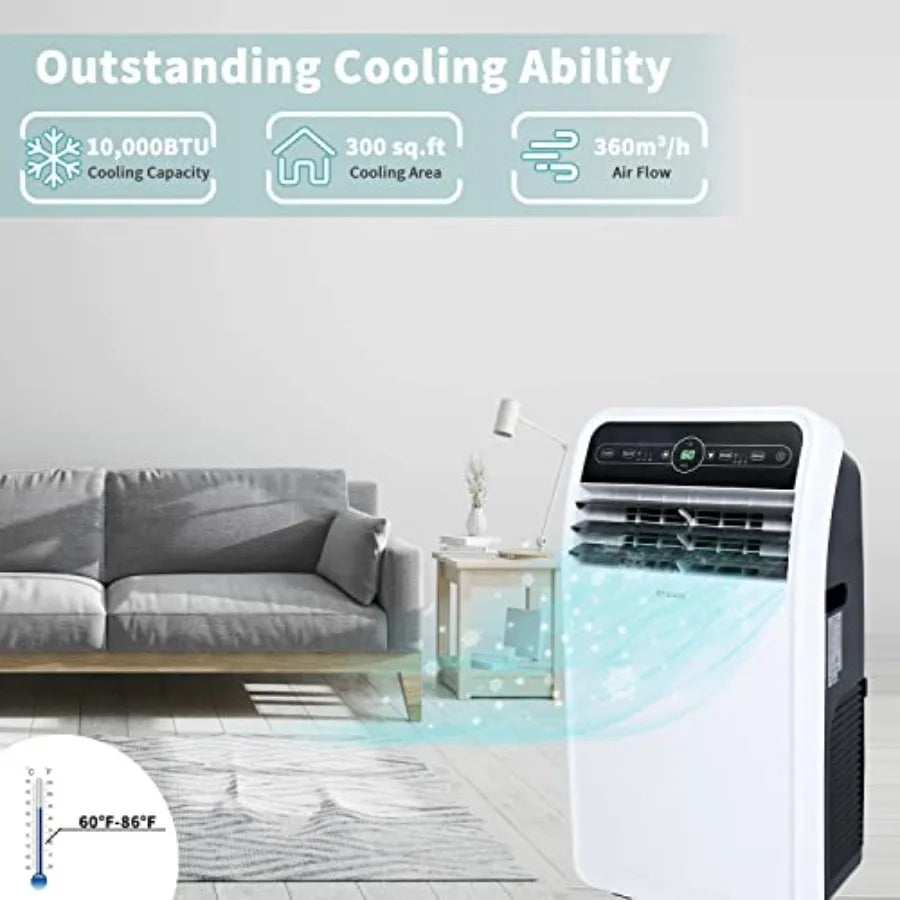 10000 BTU Portable Air Conditioner with Builtin Cooling Dehumidifying and Fan Modes for Rooms up to 300 sq.ft Remote Control Wi