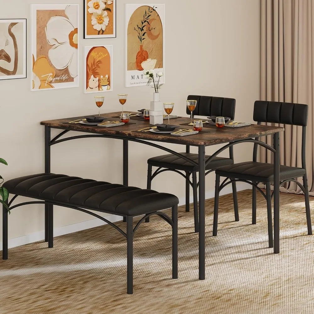 WINNER Dining Table Set for 4, Kitchen Table with Upholstered Bench and 2 Chairs, Dining Room Table Set for Small Space