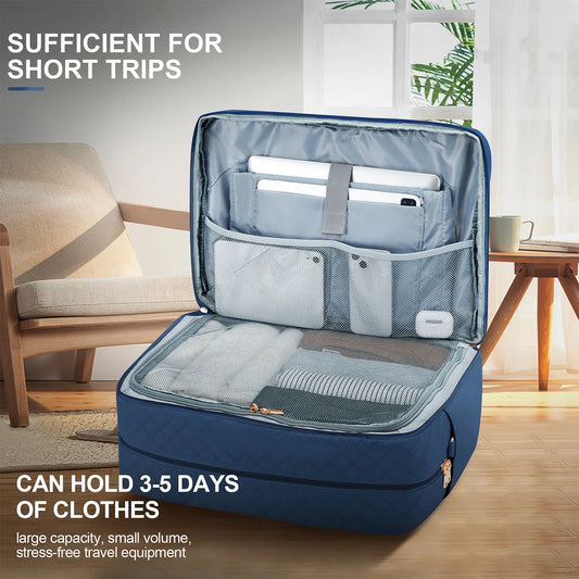 Travel Bag for Woman ,Carry On Foldable Travel Bag,Weekender Overnight Bag,Simple Women's Clothing Backpack Luggage Handbag，blue