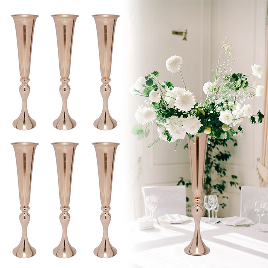 6Pcs Metal Trumpet Vases Desktop Metal Trumpet Centerpieces Vase Welcome Area Road Guide Flower Holder Height Wedding Props