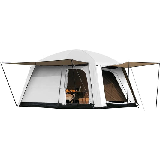Family-Sized Waterproof Cabin Tent with Porch and Rainfly, Spacious 2-Room Glamping Tent for 4-6 People