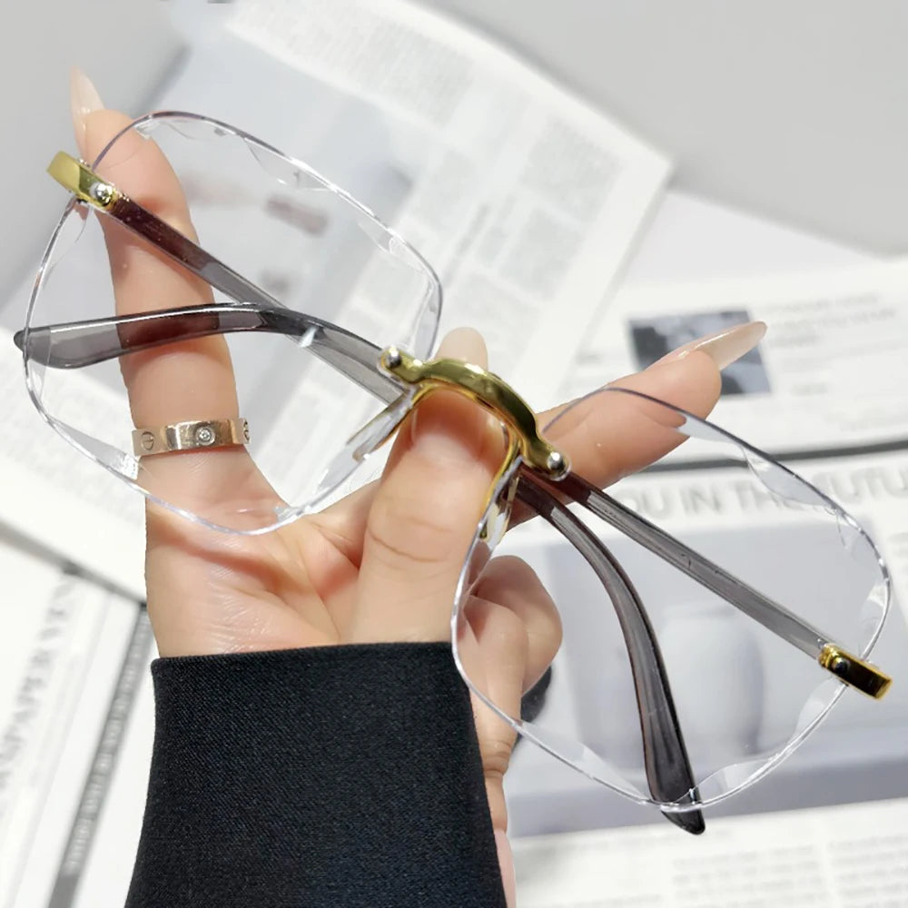 Women's Rimless Sunglasses Fashion Gradient Lenses Square Sun Glasses Lady Vintage Classic Designer Shades UV400 Goggles