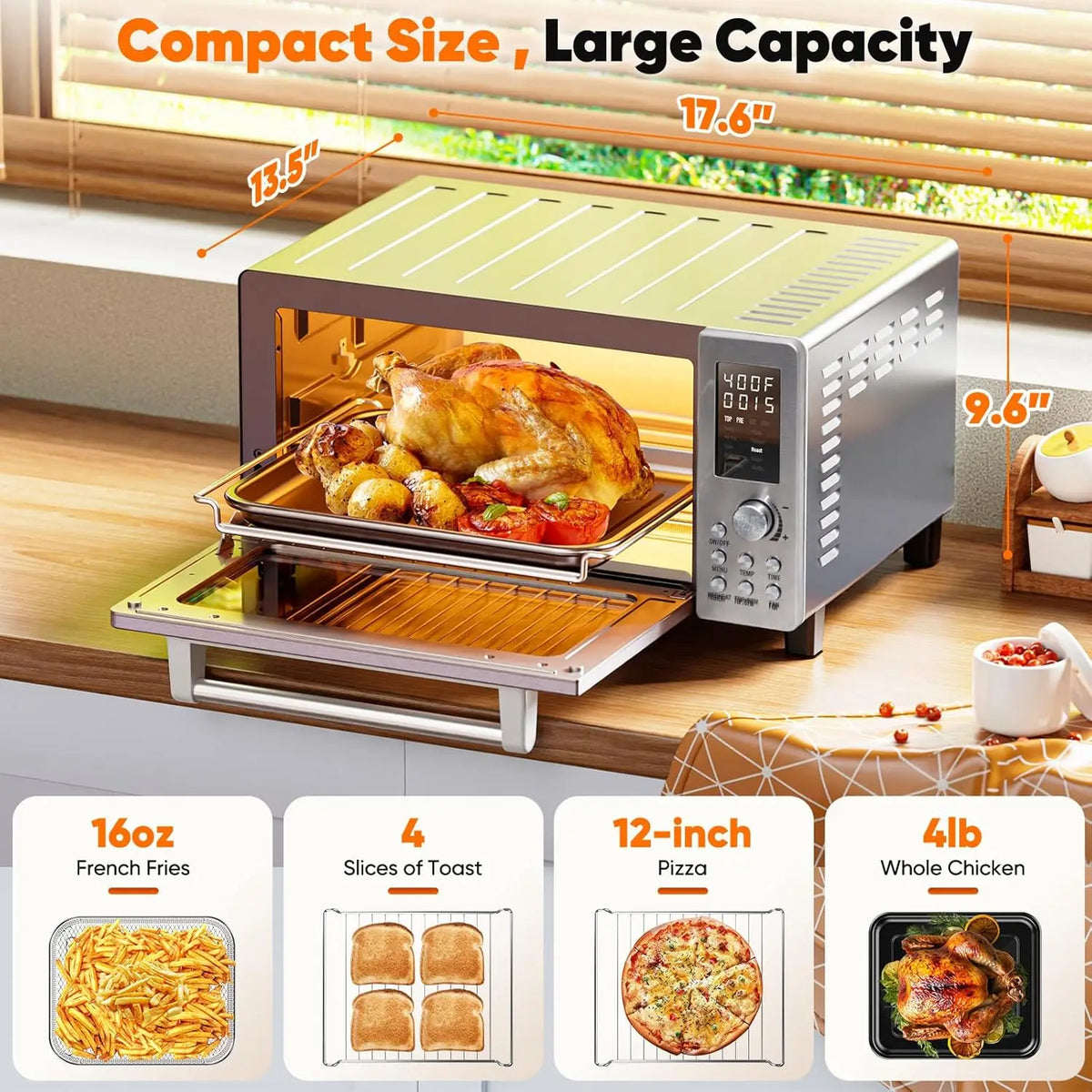 Bravo Pro 10-in-1 Air Fryer Toaster Oven, 21Qt, Stainless Steel, 50-450°F, PFAS Free