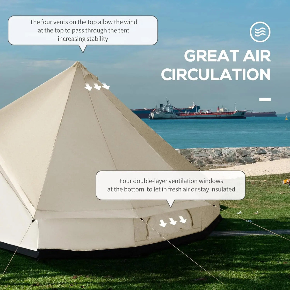10-Person Yurt Tent Glamping Bell Tent with Spacious Interior, Breathable Waterproof Design, for Family Camping, 16' x 16' x 10'