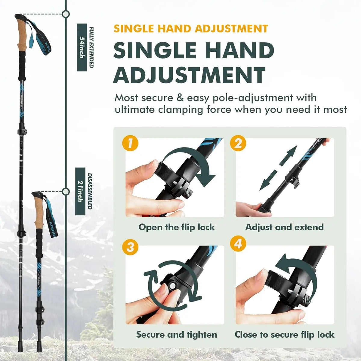 TPC 100% Carbon Fiber Hiking Poles, Telescopic Nordic Trekking, Lightweight Walking Stick with Cork & EVA Handle