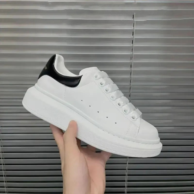 Women Flats Elegant Skateboard Shoes White Sneakers Thick Sole Inner Height Increasing Vulcanized Shoes For Men And Women